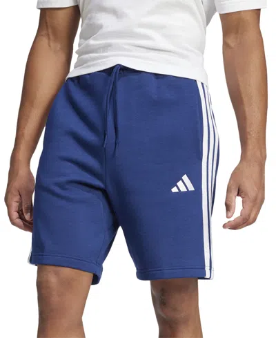 Adidas Originals Men's Essential Three Stripes Fleece Shorts In Dark Blue,wht
