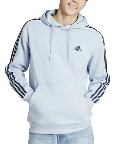 Adidas Originals Men's Essentials 3-stripes Regular-fit Fleece Hoodie, Regular & Big & Tall In Wonder Blue,leg Ink