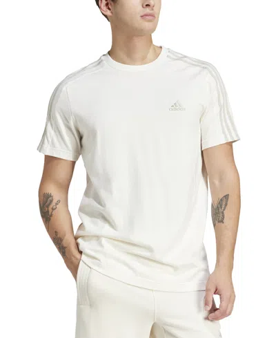 Adidas Originals Men's Essentials 3-stripes Regular-fit Logo Graphic T-shirt In Off White,grey