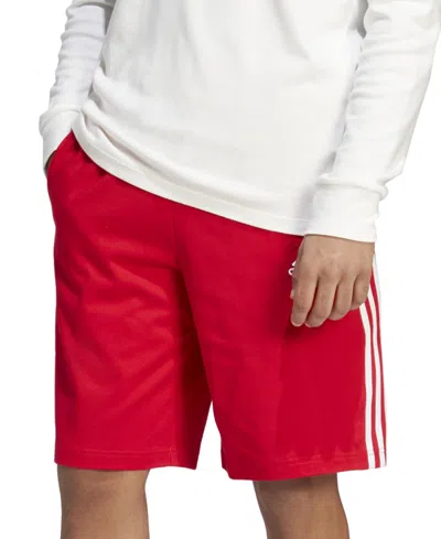 Adidas Originals Men's Essentials Single Jersey 3-stripes 10" Shorts In Scarlet/white