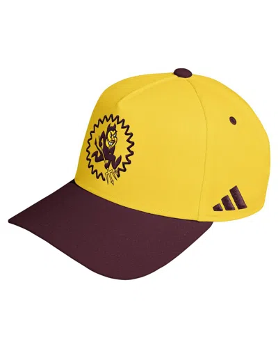 Adidas Originals Men's Gold/maroon Arizona State Sun Devils Throwback A-frame Snapback Hat In Brown