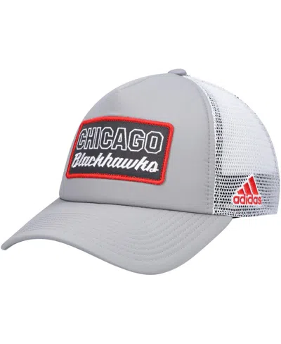 Adidas Originals Men's Gray, White Chicago Blackhawks Locker Room Foam Trucker Snapback Hat In Gray,white