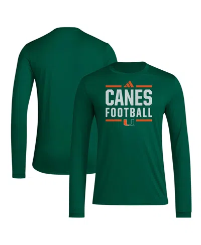 Adidas Originals Men's Green Miami Hurricanes Locker Football Pre-game Aeroready Long Sleeve T-shirt