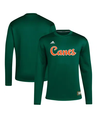 Adidas Originals Men's Miami Hurricanes Reverse Retro Baseball Script Pullover Sweatshirt In Green