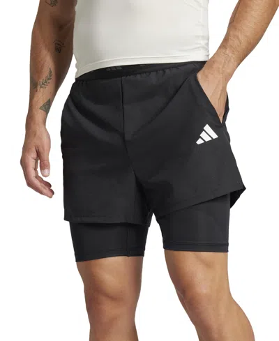 Adidas Originals Men's Gym 2-in-1 7" Shorts In Black,gry