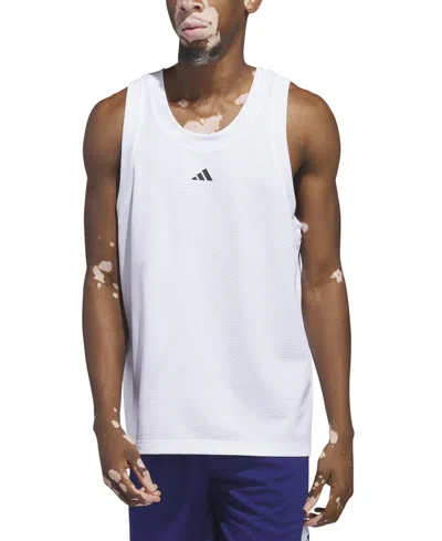 Adidas Originals Men's Legends Sleeveless 3-stripes Logo Basketball Tank In White