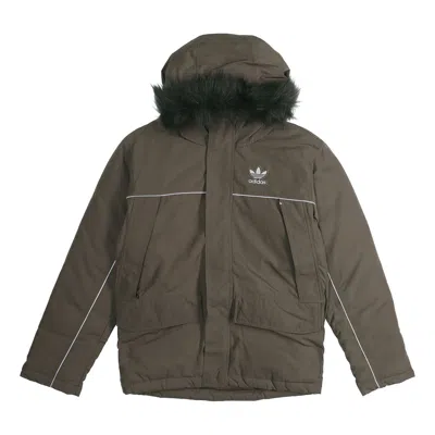 Adidas Originals Men's Leisure Sports Windproof Ultra Warm Hooded Down Jacket Brown In Gray