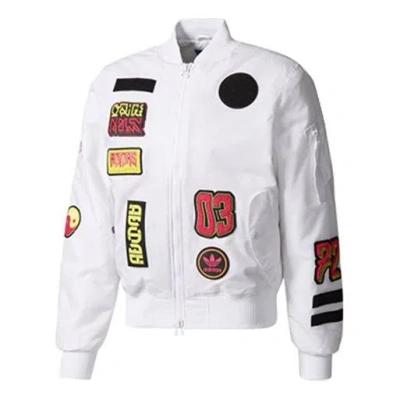 Adidas Originals Men's Logo Padded Bomber Jacket Pilot Jacket White