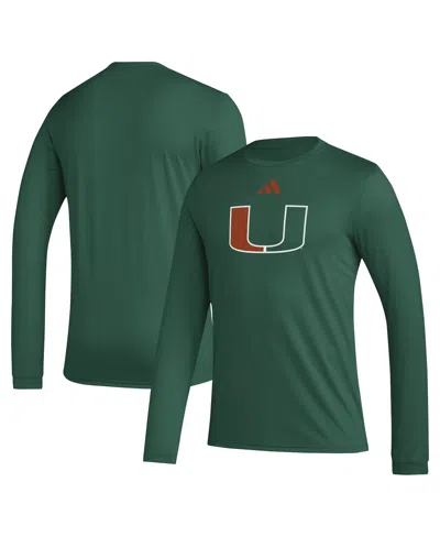 Adidas Originals Men's Miami Hurricanes Primary Locker Logo Pre-game Long Sleeve T-shirt In Green