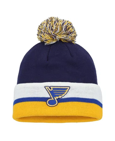 Adidas Originals Men's Navy St. Louis Blues Team Stripe Cuffed With Pom Knit Hat