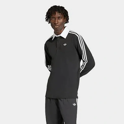 Adidas Originals Men's Originals 3-stripes Rugby Long-sleeve Polo Shirt In Black