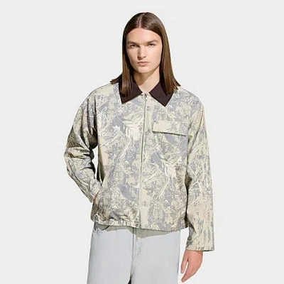 Adidas Originals Leaf Print Cotton Canvas Workwear Jacket In Neutral