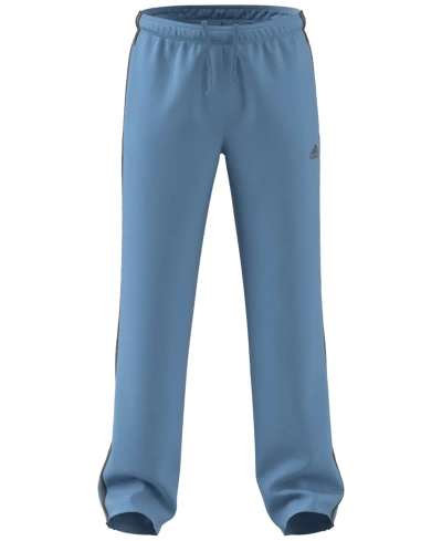 Adidas Originals Men's Primegreen Essentials Warm-up Open Hem 3-stripes Track Pants In Semi Blue Burst,charcoal