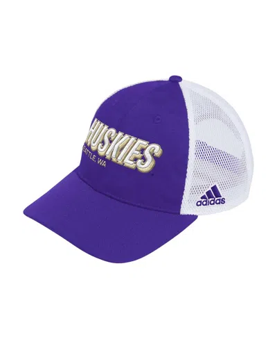 Adidas Originals Men's Purple Washington Huskies Mascot Block Letter Slouch Trucker Adjustable Hat