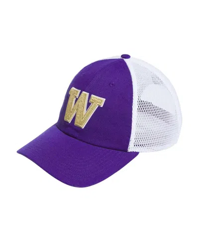 Adidas Originals Men's Purple Washington Huskies Mascot Slouch Trucker Adjustable Hat In Tmcopr,whi