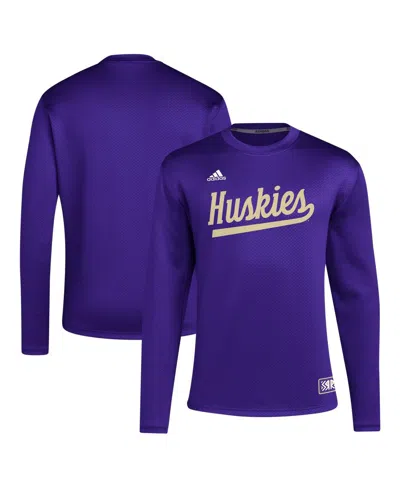 Adidas Originals Men's Purple Washington Huskies Reverse Retro Baseball Script Pullover Sweatshirt