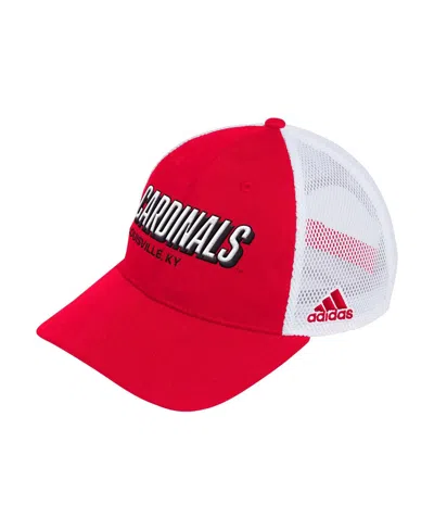 Adidas Originals Men's Red Louisville Cardinals Mascot Block Letter Slouch Trucker Adjustable Hat In Tmpwrd,whi