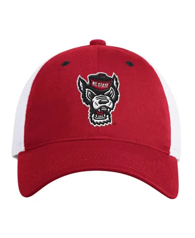 Adidas Originals Men's Red Nc State Wolfpack Mascot Slouch Trucker Adjustable Hat In Tmpwrd,whi