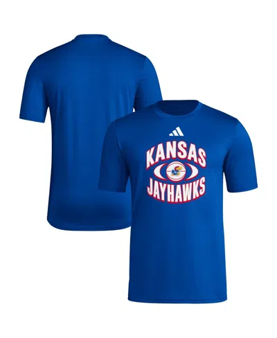 Adidas Originals Men's Royal Kansas Jayhawks Basketball On Court Orbit Pregame T-shirt In Blue