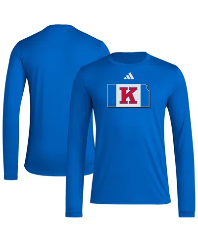 Adidas Originals Men's Royal Kansas Jayhawks Basketball State Outline Pre-game Long Sleeve T-shirt