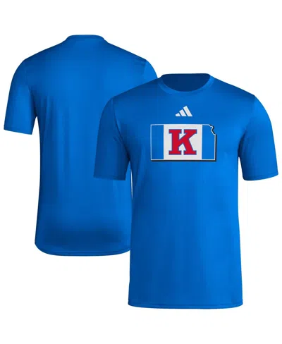 Adidas Originals Men's Royal Kansas Jayhawks Basketball State Outline Pre-game T-shirt