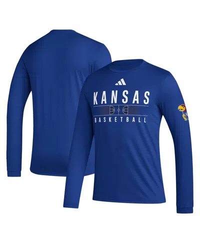 Adidas Originals Men's Royal Kansas Jayhawks Practice Basketball Pregame Aeroready Long Sleeve T-shirt In Royblu,nck