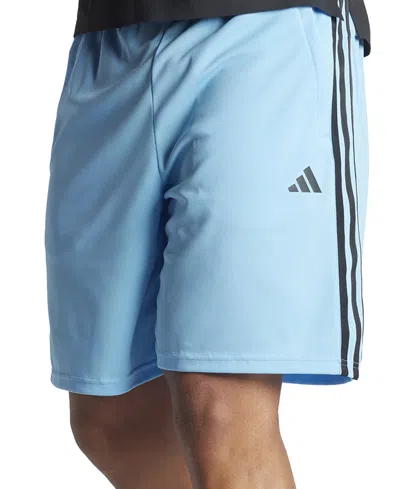 Adidas Originals Men's Train Essentials Classic-fit Aeroready 3-stripes 10" Training Shorts In Semi Blue Burst,white,black