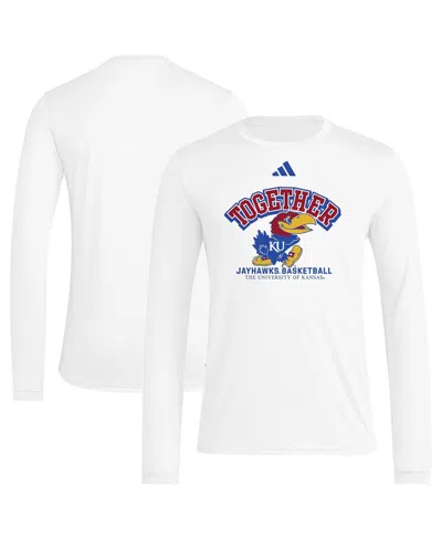 Adidas Originals Men's White Kansas Jayhawks Together On-court Pregame Long Sleeve T-shirt