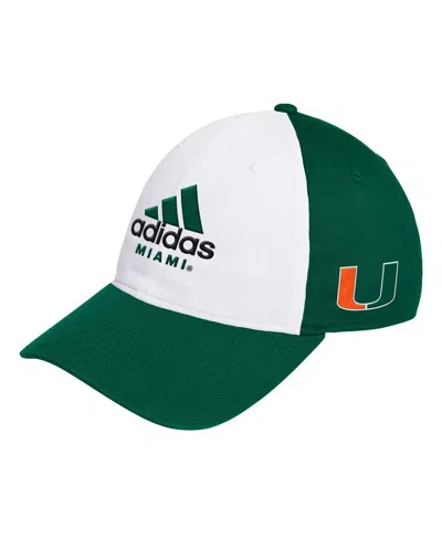 Adidas Originals Men's White/green Miami Hurricanes Slouch Adjustable Hat In White,green