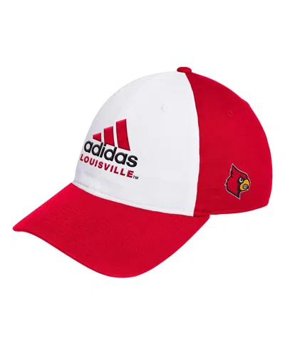 Adidas Originals Men's White/red Louisville Cardinals Slouch Adjustable Hat In White,scarlet