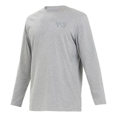Adidas Originals Men's Y-3 Logo Pattern Micro Mark Casual Long Sleeves Round Neck Gray T-shirt