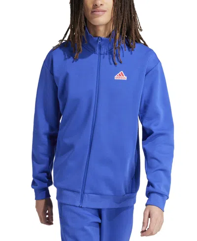 Adidas Originals Men's Zip-front Logo Graphic Track Jacket In Semi Lucid Blue