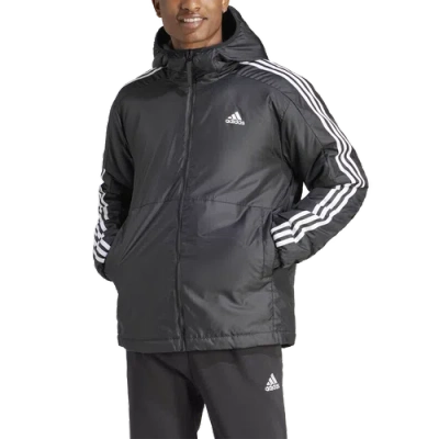 Adidas Originals Mens Adidas Essentials 3-stripes Insulated Hooded Jacket In Black
