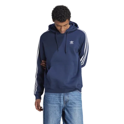 Adidas Originals Mens  3 Stripe Fleece Hoodie In Night Indigo