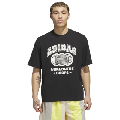 Adidas Originals Mens Adidas Worldwide Hoops Logo Graphic Basketball T-shirt In Black/off White