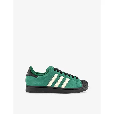 ADIDAS ORIGINALS MENS COLLEGIATE GREEN CREAM W SUPERSTAR II SUEDE TRAINERS