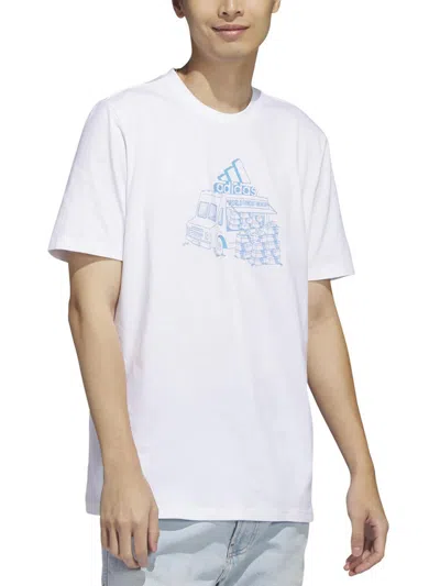 Adidas Originals Mens Crewneck Short Ss Graphic T-shirt In White