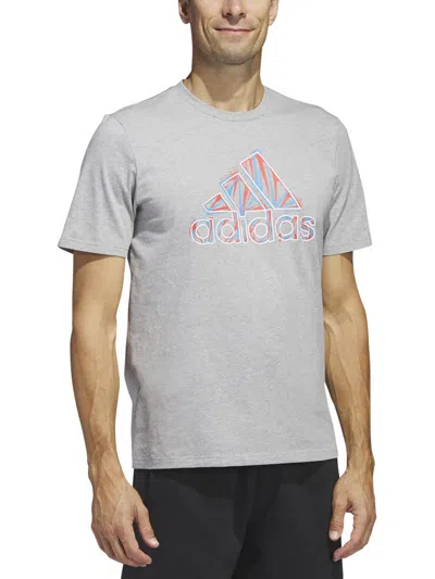 Adidas Originals Mens Heathered Cotton Graphic T-shirt In Grey