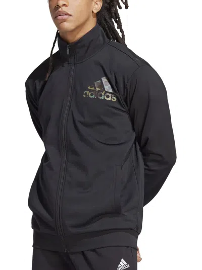 Adidas Originals Mens Logo Polyester Track Jacket In Black