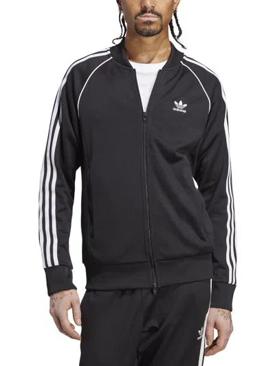 Adidas Originals Mens Striped Polyester Track Jacket In Black