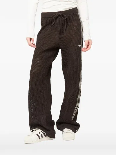 Adidas Originals Mesh-knit Side-stripe Track Pants In Brown