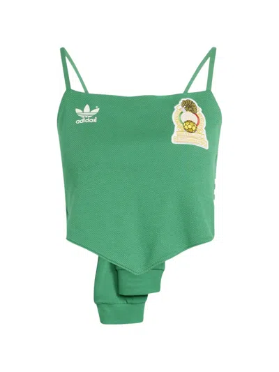 Adidas Originals Mexico Spaghetti-strap Patch Top In Green