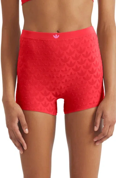 Adidas Originals Originals Microterrot Monogram Jersey High Rise Shorties In Red