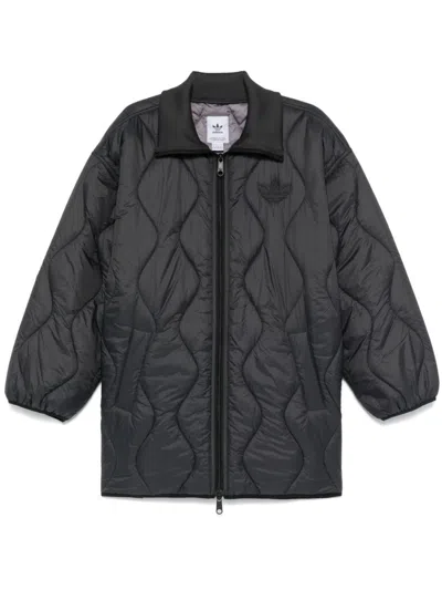 Adidas Originals Midi Puffer Coat In Grey