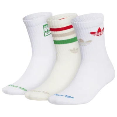 Adidas Originals Monogram Crew Socks 3 Pack In Off White/green/white