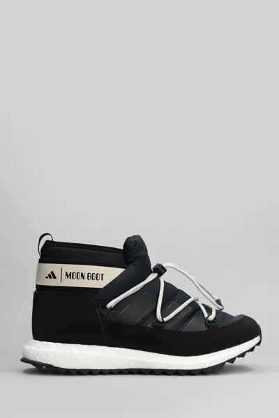 Adidas Originals Moonboost Low Low Heels Ankle Boots In Black Suede And Fabric