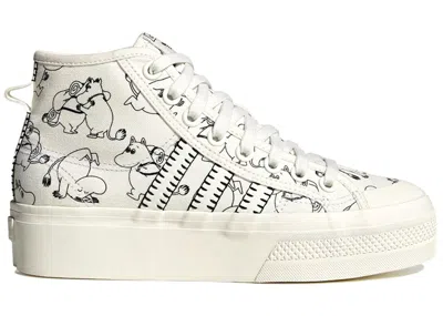 Pre-owned Adidas Originals Nizza Platform Mid Moomin (women's) Sneakers In Core White/core Black/off White