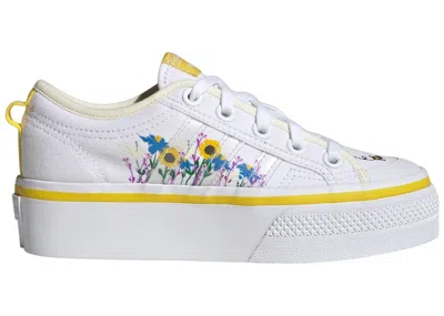 Pre-owned Adidas Originals Nizza Platform Sneakers In Cloud White/yellow/off White