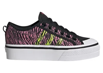 Pre-owned Adidas Originals Nizza Platform (women's) Sneakers In Core Black/solar Yellow/bliss Pink
