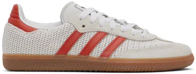 Adidas Originals Off-white & Orange Samba Og Sneakers In White/preloved Red